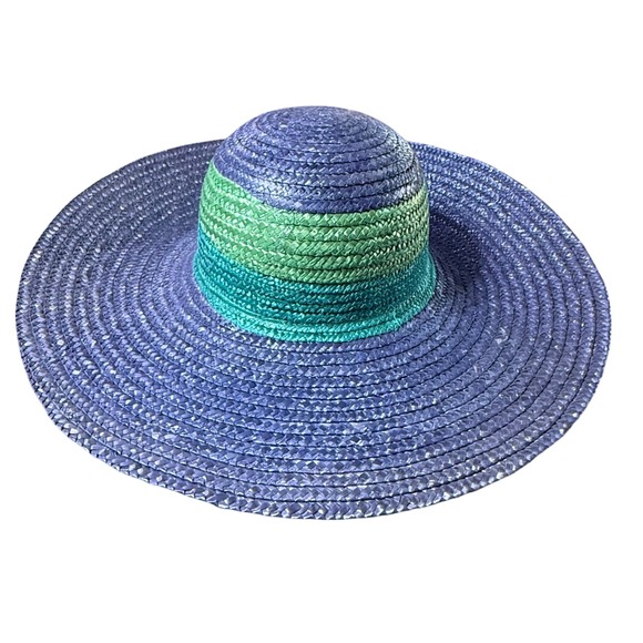 Liz Claiborne Accessories - Liz Claiborne Floppy Straw Hat Blue Green‎ Ombre Wide Brim Sun Hat